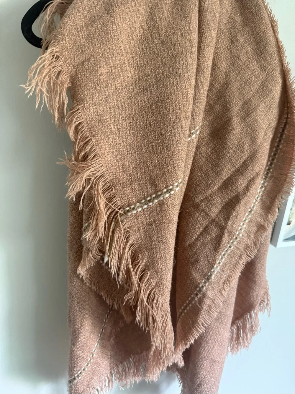Universal Thread Pink Fringe Scarf with Ivory Stitching